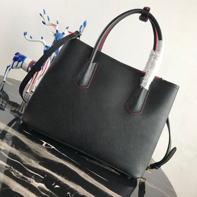 Prada original saffiano leather medium double bag 1BG2775 black