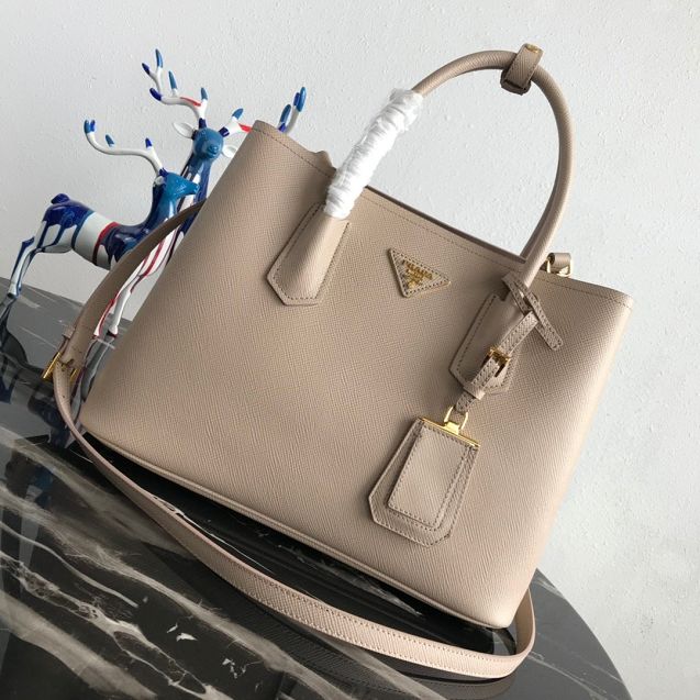 Prada original saffiano leather medium double bag 1BG2775 nude