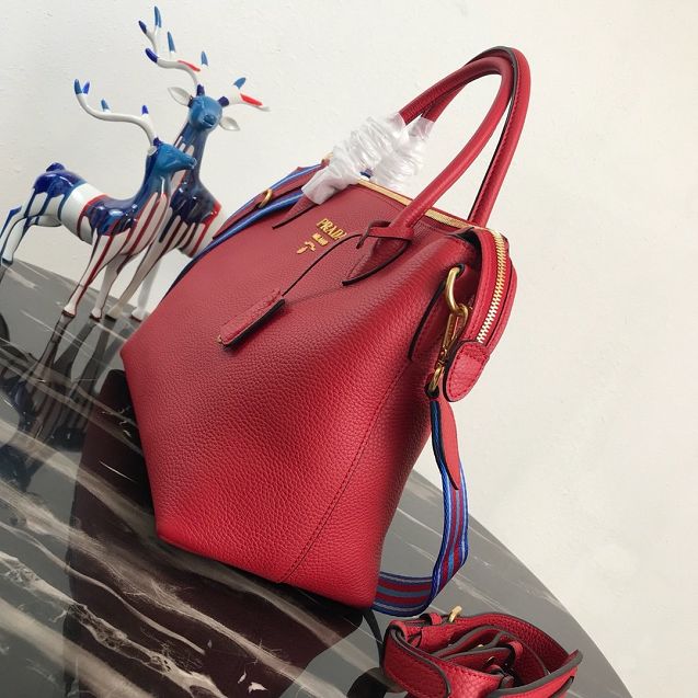 Prada original grained calfskin tote handbag 1BA157 red