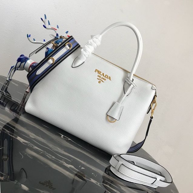 Prada original grained calfskin tote handbag 1BA157 white