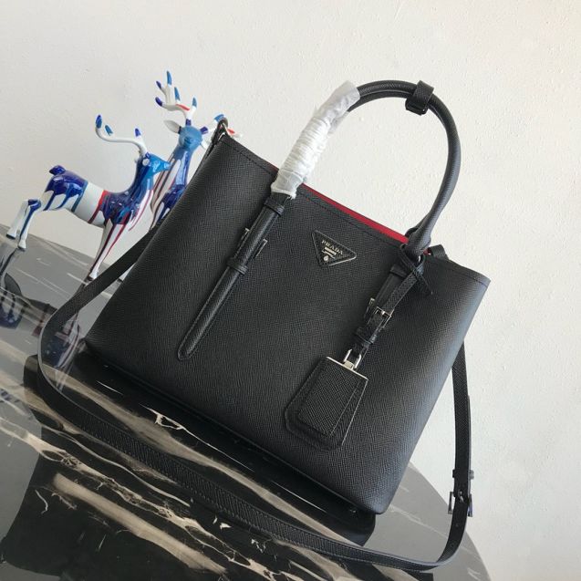 Prada original saffiano leather medium double bag BN2838 black