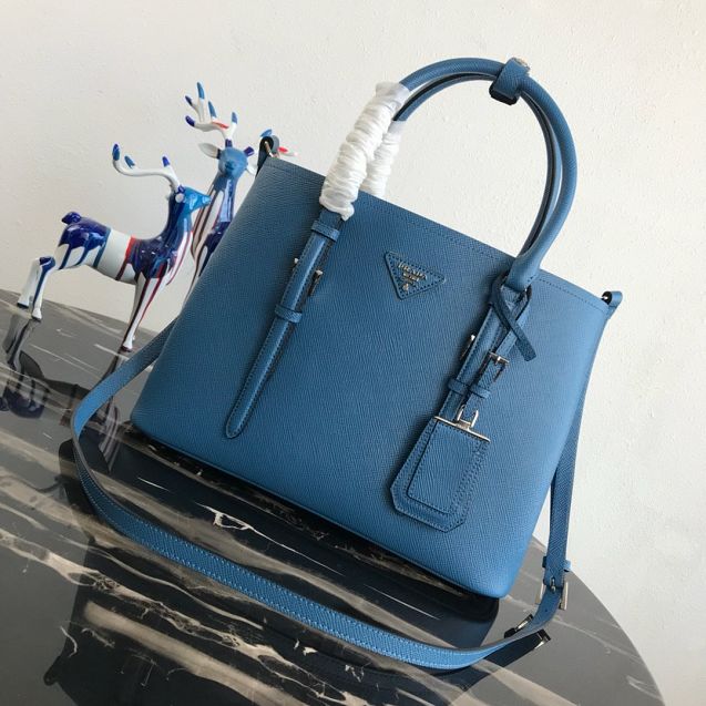 Prada original saffiano leather medium double bag BN2838 blue