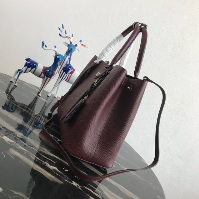 Prada original saffiano leather medium double bag BN2838 bordeaux