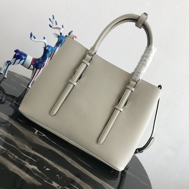 Prada original saffiano leather medium double bag BN2838 light grey