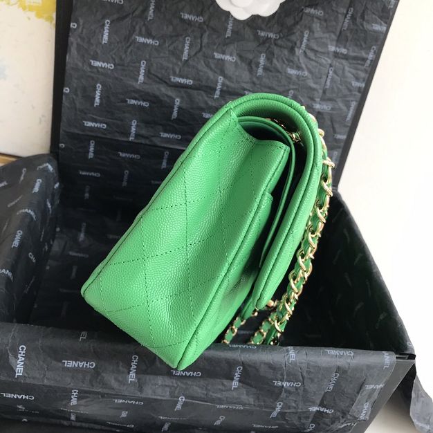 CC original grained calfskin medium flap bag A01112 green