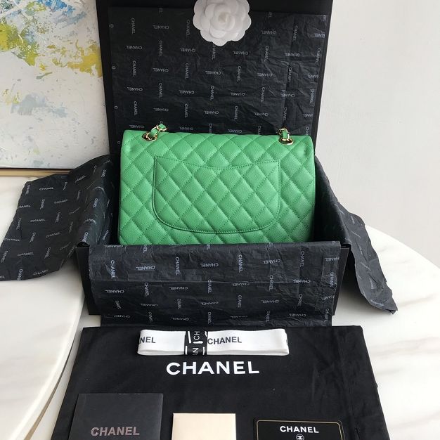 CC original grained calfskin medium flap bag A01112 green