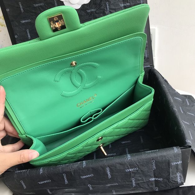 CC original grained calfskin medium flap bag A01112 green