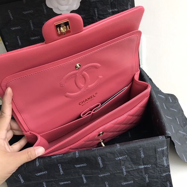 CC original grained calfskin medium flap bag A01112 hot pink