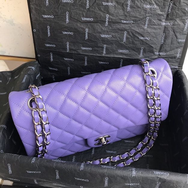 CC original grained calfskin medium flap bag A01112 purple