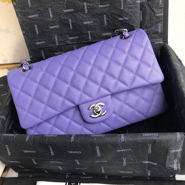 CC original grained calfskin medium flap bag A01112 purple