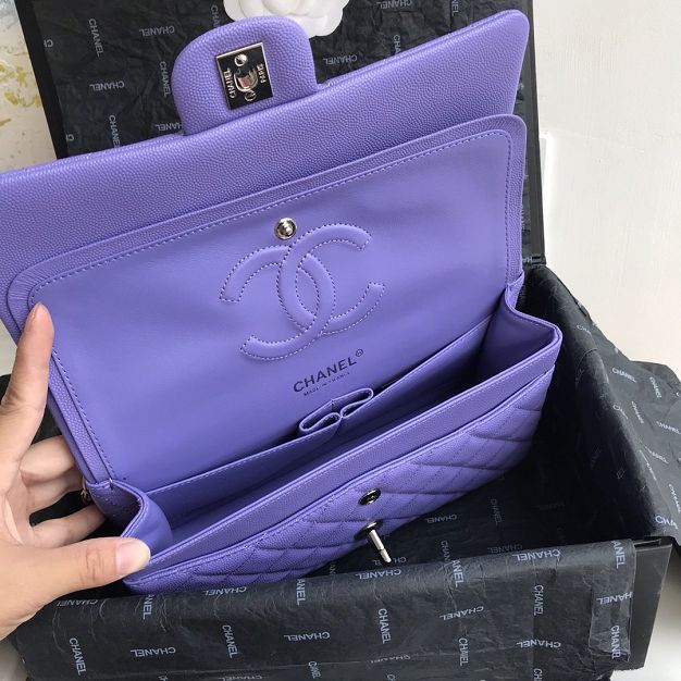 CC original grained calfskin medium flap bag A01112 purple