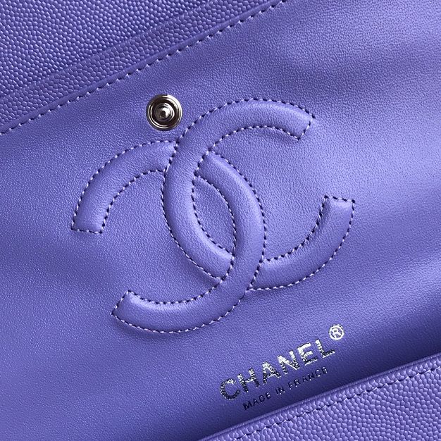 CC original grained calfskin medium flap bag A01112 purple