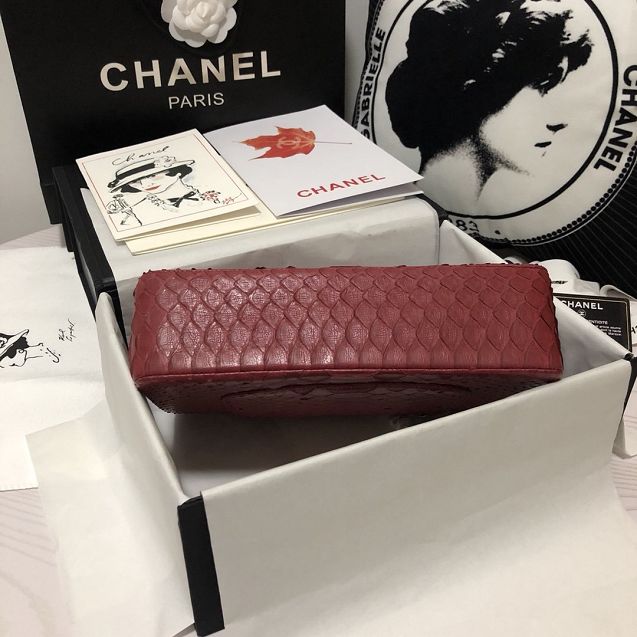 CC original python leather flap bag A01112 dark red