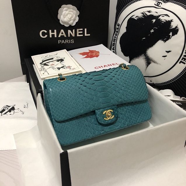 CC original python leather flap bag A01112 turquoise