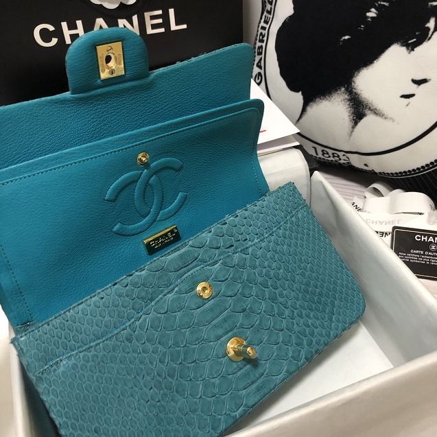 CC original python leather flap bag A01112 turquoise