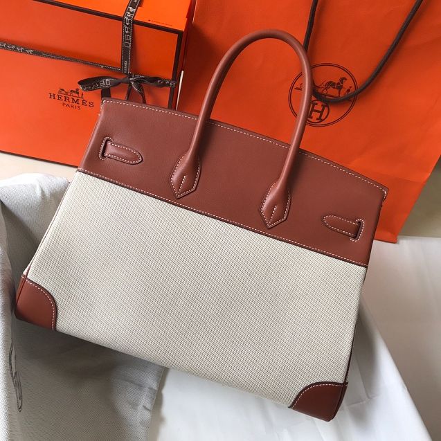 Hermes handmade original swift calfskin&canvas birkin bag BK00037