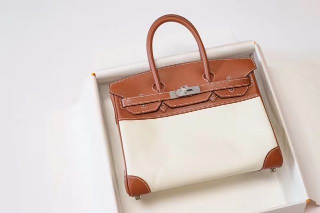 Hermes handmade original swift calfskin&canvas birkin bag BK00037