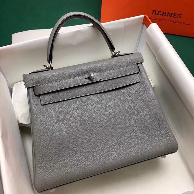 Hermes original togo leather kelly 32 bag K32-1 gris mouette