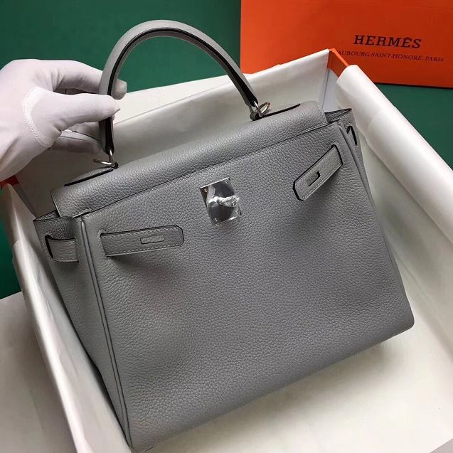 Hermes original togo leather kelly 32 bag K32-1 gris mouette