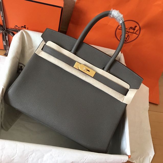 Hermes original togo leather birkin 25 bag H25-1 gris etain