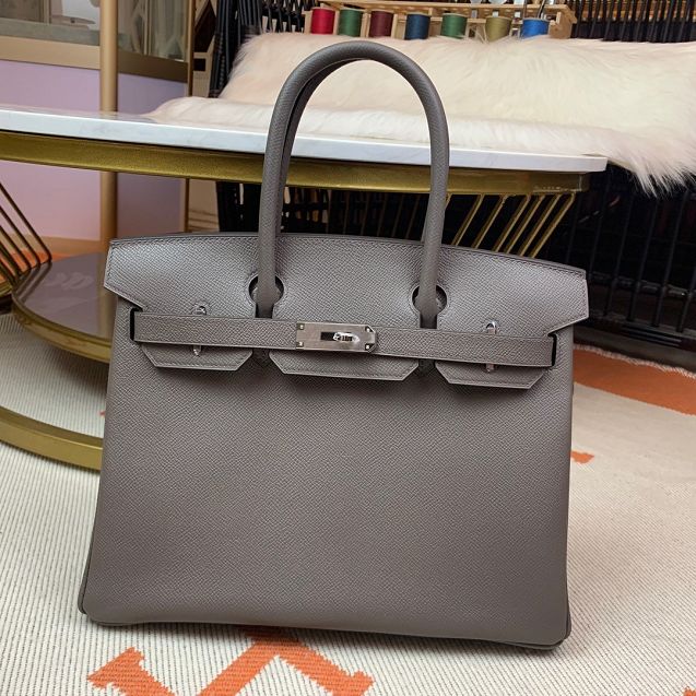 Hermes original epsom leather birkin 35 bag H35-3 gris etain