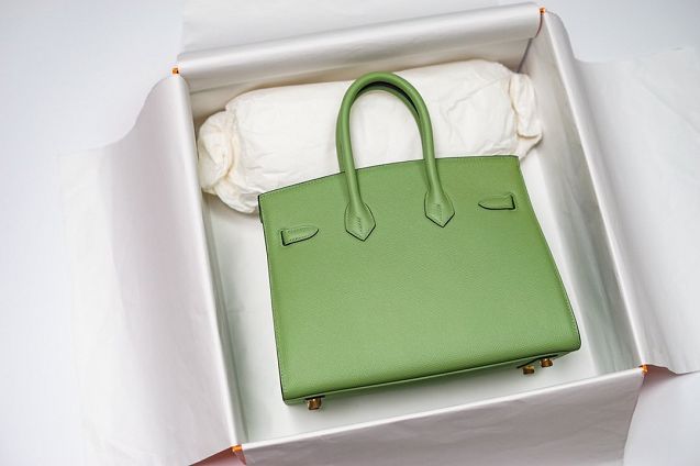 Hermes original epsom leather birkin 25 bag H25-3 vert criquet