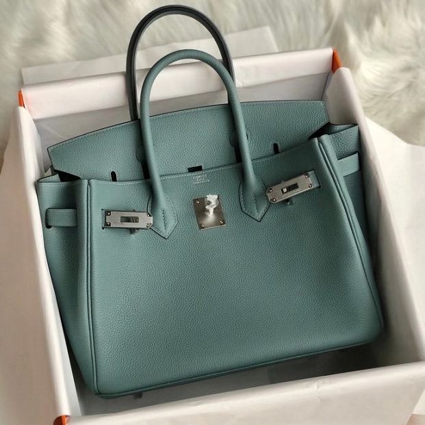 Hermes original togo leather birkin 30 bag H30-1 azure