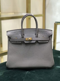 Hermes handmade original crocodile leather&calfskin birkin bag BK0035 grey