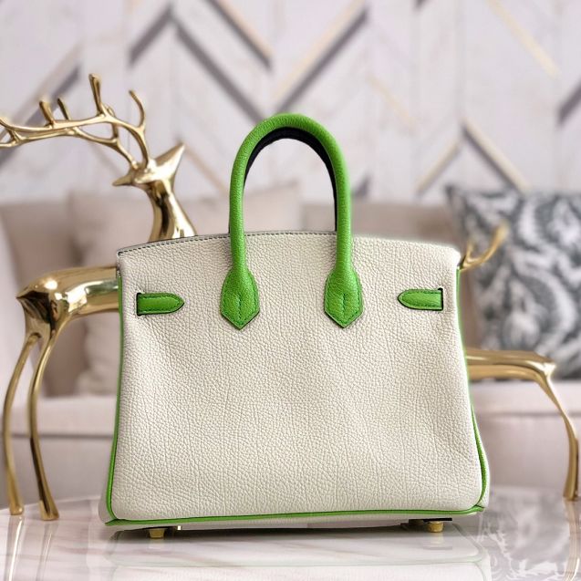 Hermes handmade original crocodile leather&calfskin birkin bag BK0035 white&green