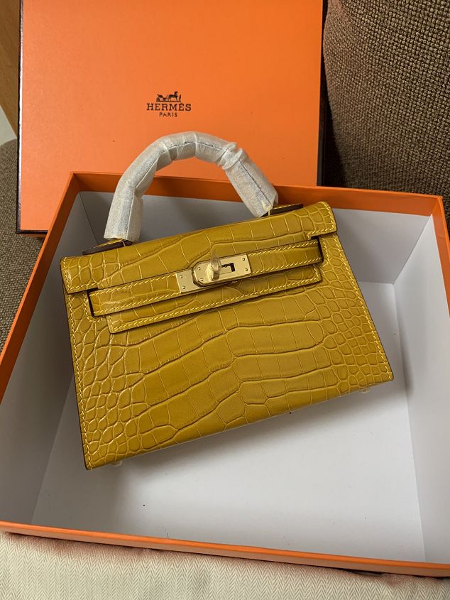 Hermes original crocodile veins calfskin mini kelly 19 bag K0019