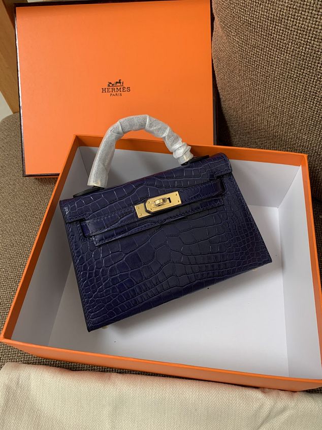 Hermes original crocodile veins calfskin mini kelly 19 bag K0019