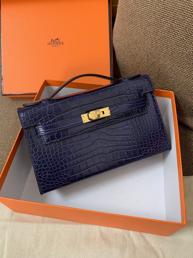 Hermes original crocodile veins calfskin mini kelly 22 clutch K012 