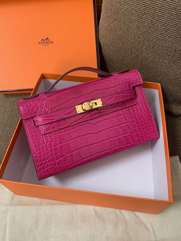 Hermes original crocodile veins calfskin mini kelly 22 clutch K012 