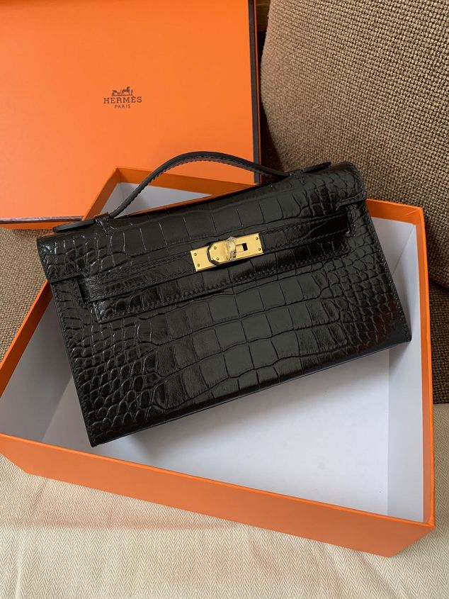 Hermes original crocodile veins calfskin mini kelly 22 clutch K012 