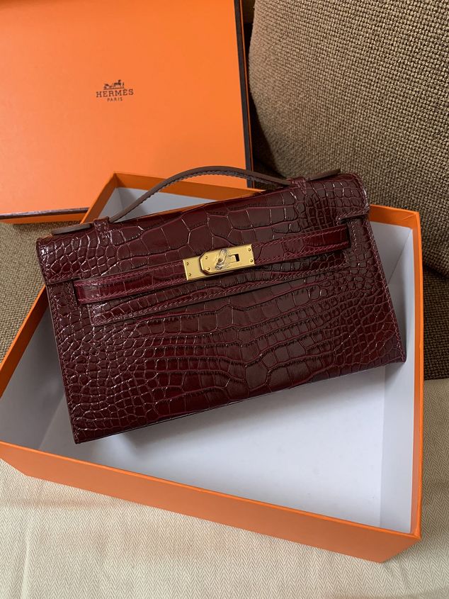 Hermes original crocodile veins calfskin mini kelly 22 clutch K012 