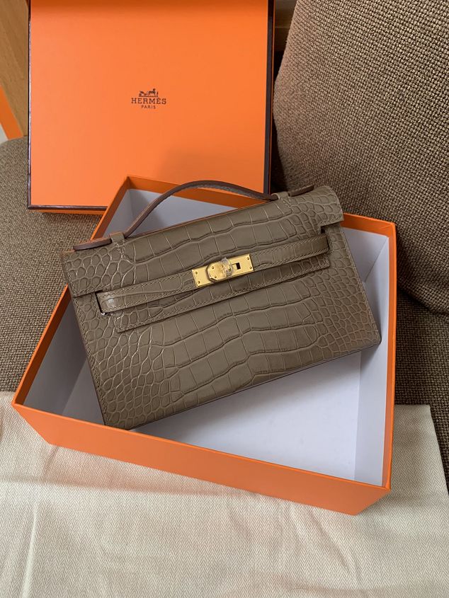 Hermes original crocodile veins calfskin mini kelly 22 clutch K012 