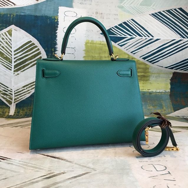 Hermes original epsom leather kelly 32 bag K32-1 emerald green