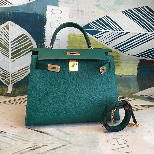 Hermes original epsom leather kelly 32 bag K32-1 emerald green