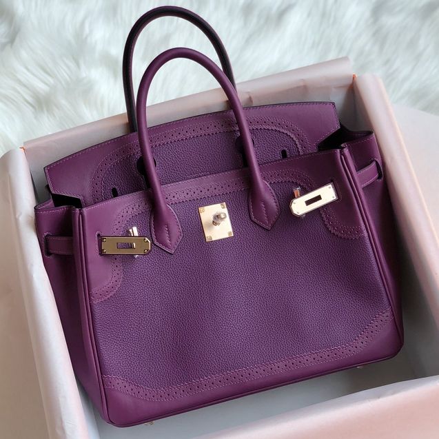 Hermes handmade original togo leather birkin bag BK0035 purple