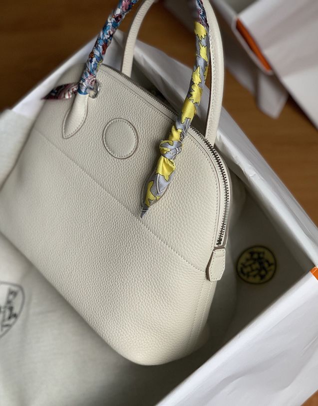 Hermes original togo leather small bolide 27 bag B027 white