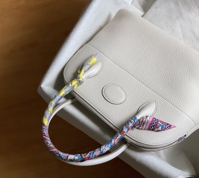 Hermes original togo leather small bolide 27 bag B027 white