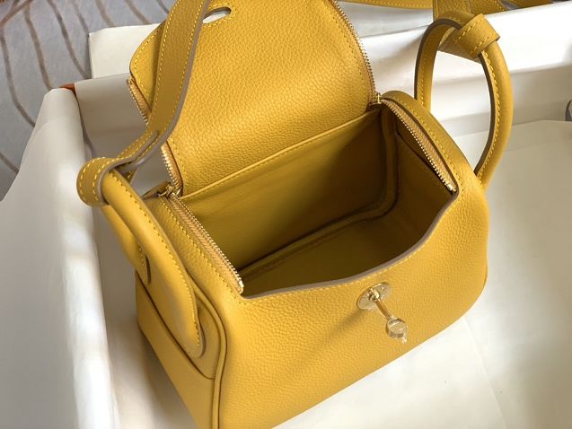 Hermes original togo leather mini lindy 19 bag H019 amber