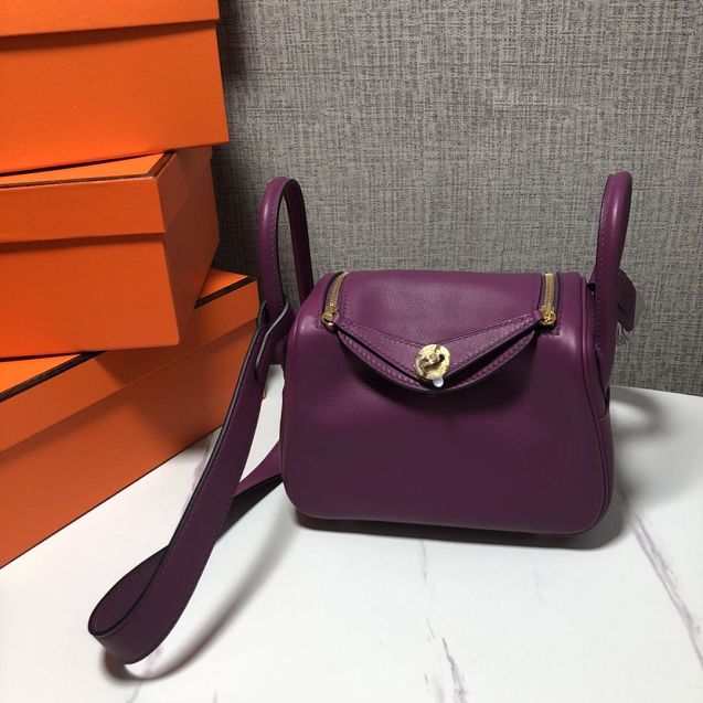 Hermes original togo leather mini lindy 19 bag H019 purple