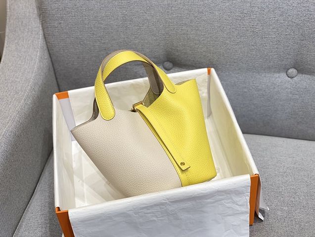 Hermes original togo leather small picotin lock bag HP0018 beige&yellow