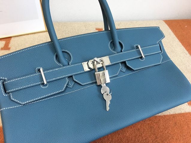 Hermes original calfskin birkin 42 shoulder bag BK0058 denim blue