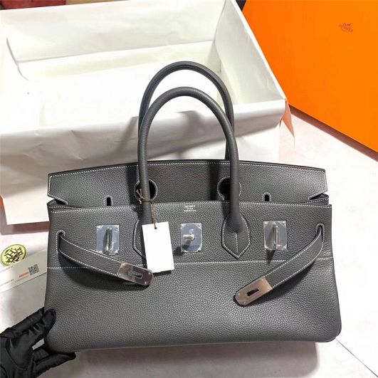 Hermes original calfskin birkin 42 shoulder bag BK0058 grey