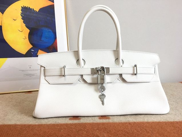 Hermes original calfskin birkin 42 shoulder bag BK0058  white