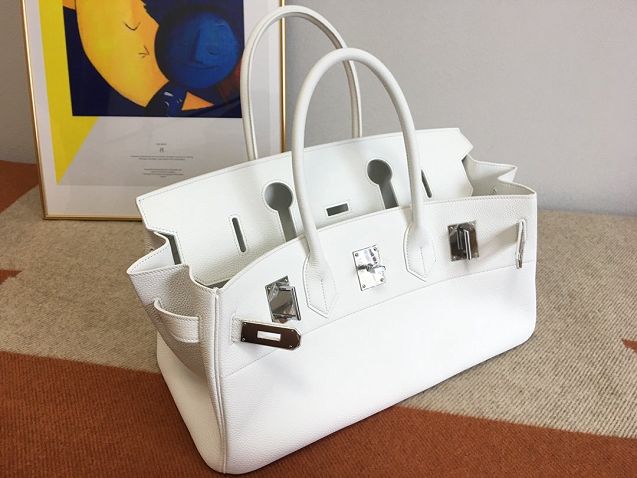 Hermes original calfskin birkin 42 shoulder bag BK0058  white