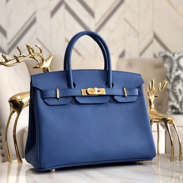 Hermes original epsom leather birkin 25 bag H25-3 agate blue	