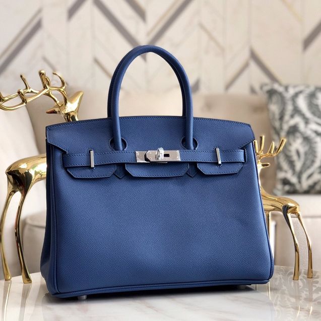 Hermes original epsom leather birkin 25 bag H25-3 agate blue	